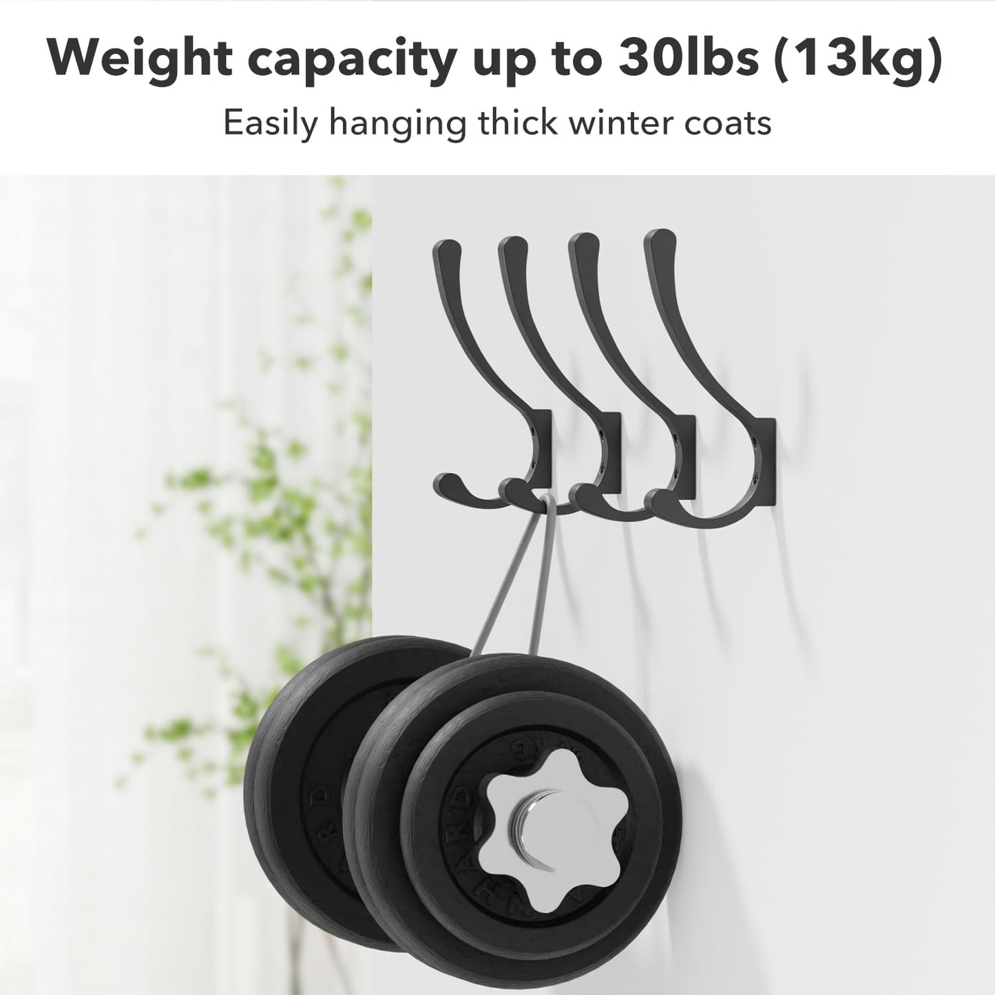Coat Hanger Hooks Wall Mount - Backpack Hooks,Metal Wall Hooks For Hanging Heavy Duty,Screw In Hooks For Hanging Clothes,Black Coat Hooks For Wall,Purse Hanger For Wall,Wall Mounted Bag Hooks (6 Pack)