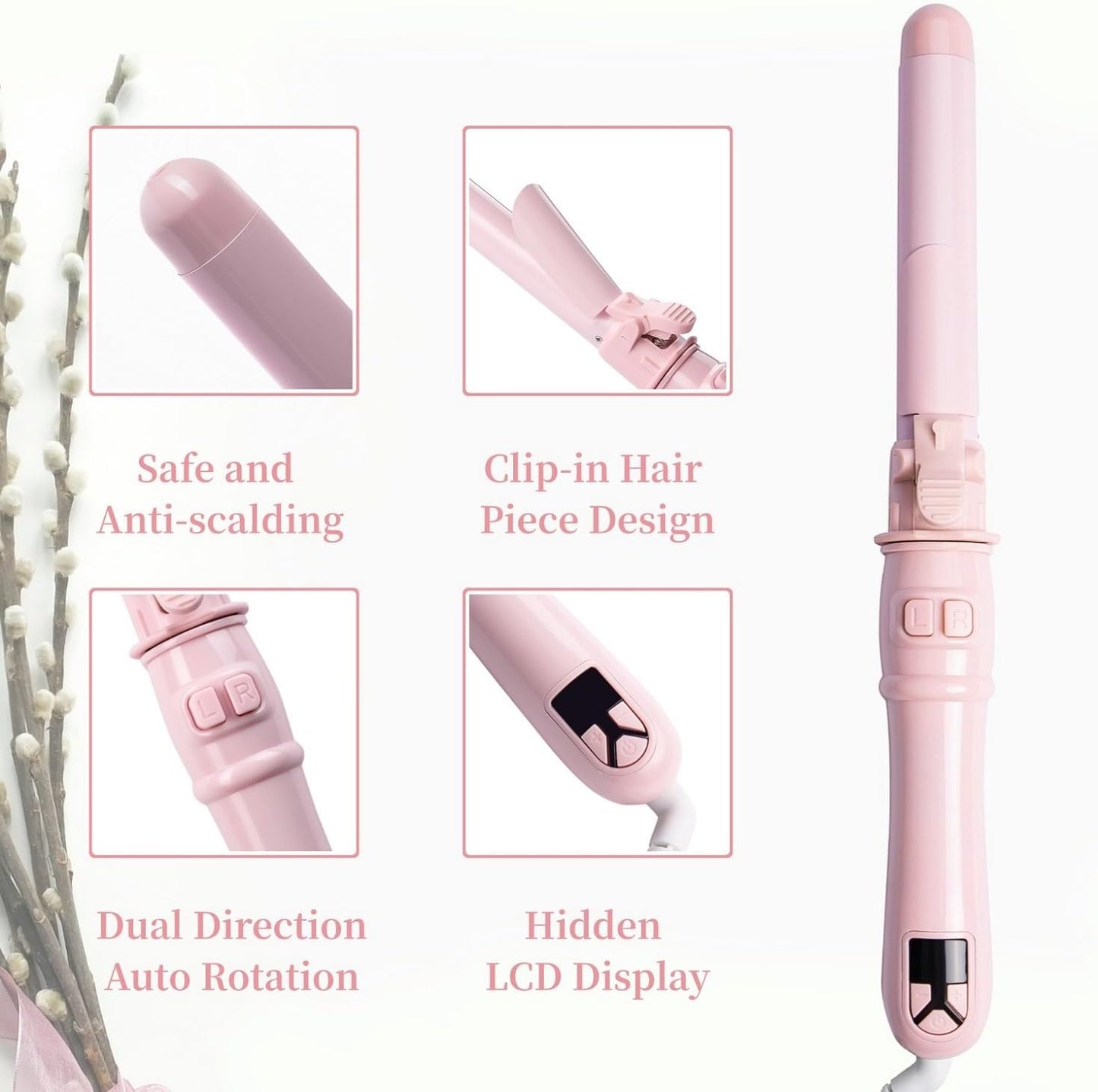 1.1 inch Automatic Curling Wand Rotating Curling Iron for Long Short Hair, Automatic Hair Curler with LED Display, Professional Hair Styling Irons Fast Heating