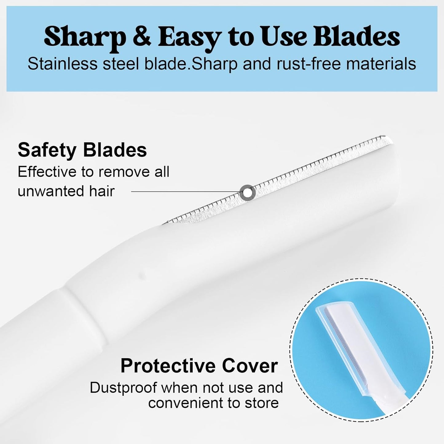 6 PCS Eyebrow Razor Set, White Face Razor for Women and Men, Multipurpose Dermaplaning Tool, Eyebrow Hair Trimmer, Face Shaver with Protective Cover, 3 Pcs Long Handles and 3 Pcs Short Handles