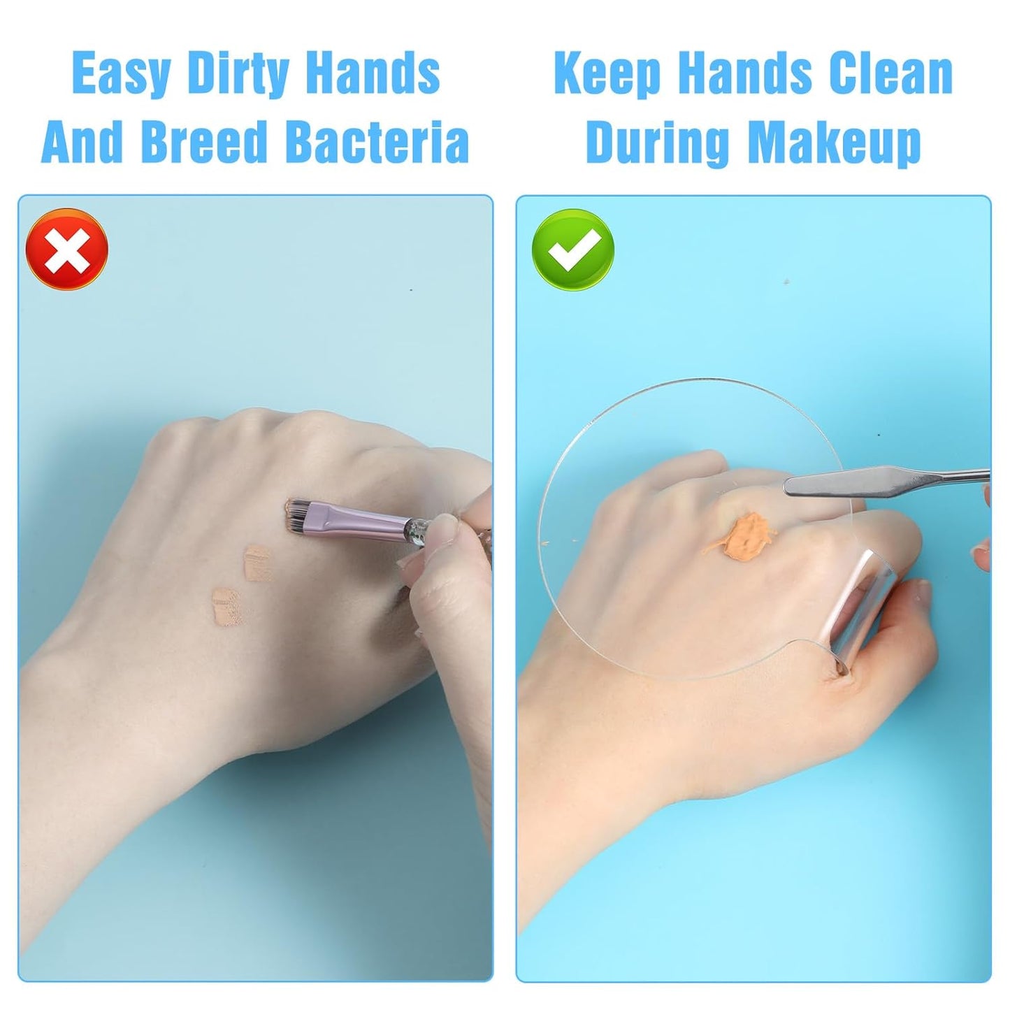 2 Pieces Makeup Mixing Palette with 1Pcs Mixing Stick, Clear Acrylic Makeup Palette Tray, Eyeshadow Hand Cosmetic Foundation Dish Handheld Make Up Plate for Blending