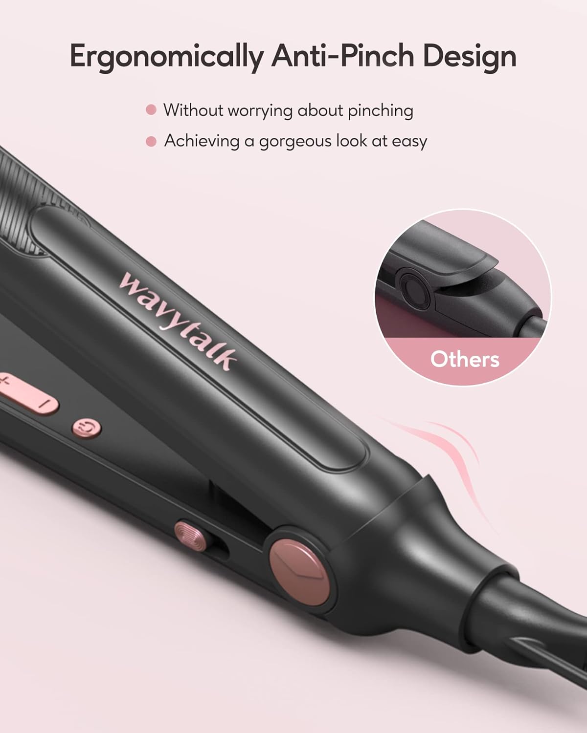 Wavytalk 3/10" Small Flat Iron, Pencil Flat Iron for Short Hair, Pixie Cut and Bangs, Curling Iron for Short Hair, Mini Hair Straightener for Edges with Anti-Pinch Design, Tiny Hair Straightener