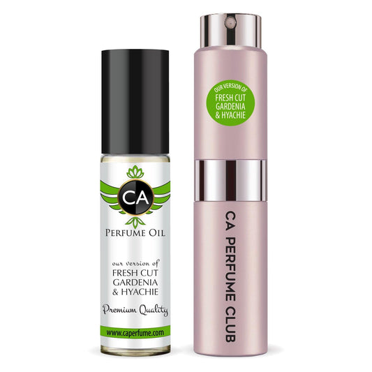 CA Perfume Duo Impression of Fresh Cut Gardenia & Hyachie For Women Perfume Layering Set Long Lasting Travel Size EDP + Body Oil Roll-On Bottle 0.27 Fl Oz+0.33 Fl Oz