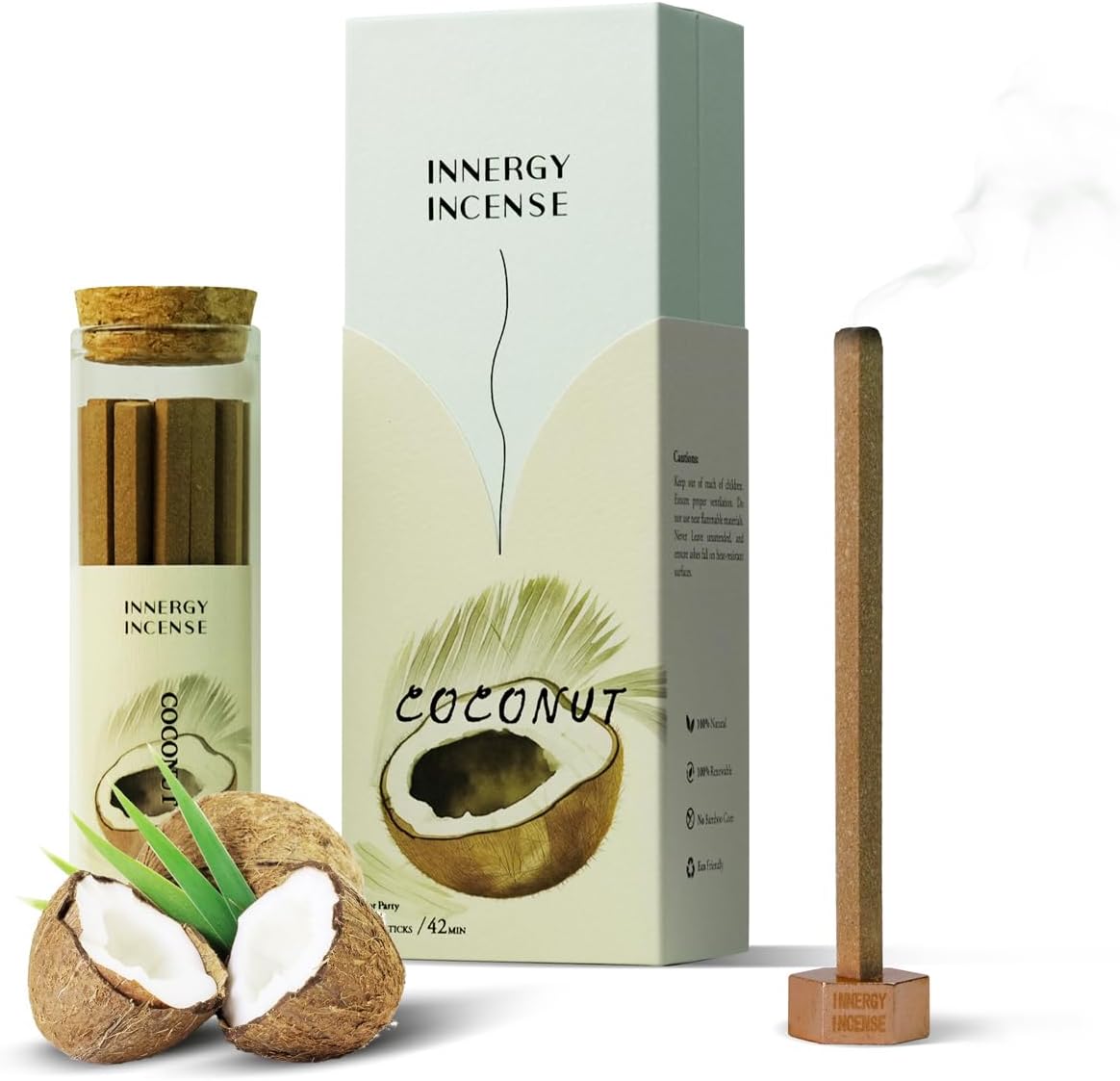 Refresh & Relax - Innergy Coconut Incense Sticks, Natural Tropical Summer Vacation Incense