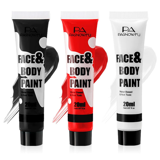 Black White Red Face Paint - Water-Based Non-Toxic Face Body Paint Kit for Demon and Spider-Inspired , Full Coverage Washable Formula for Halloween Cosplay, Costume Parties, Sports Events