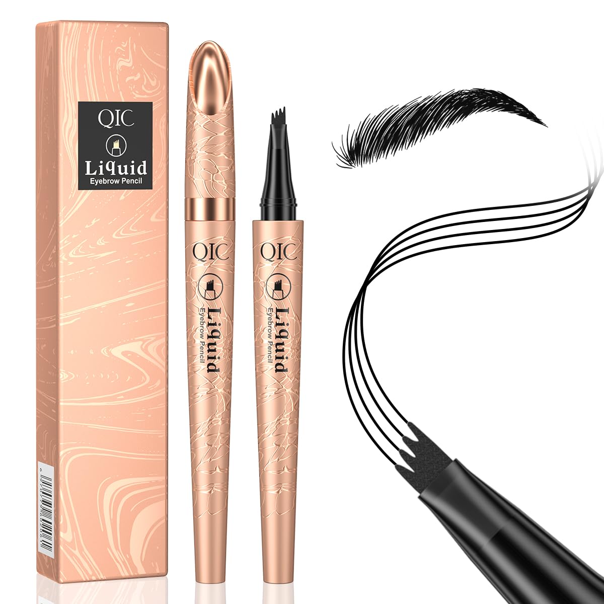 Microblading Eyebrow Pencil for Women - Waterproof Eyebrow Pen with 2-Fork-Tip Eye Brow Pen Create Natural Hair-Like Brows, Brow Pencil for Perfect Eyebrows Makeup Last All-Day, Black