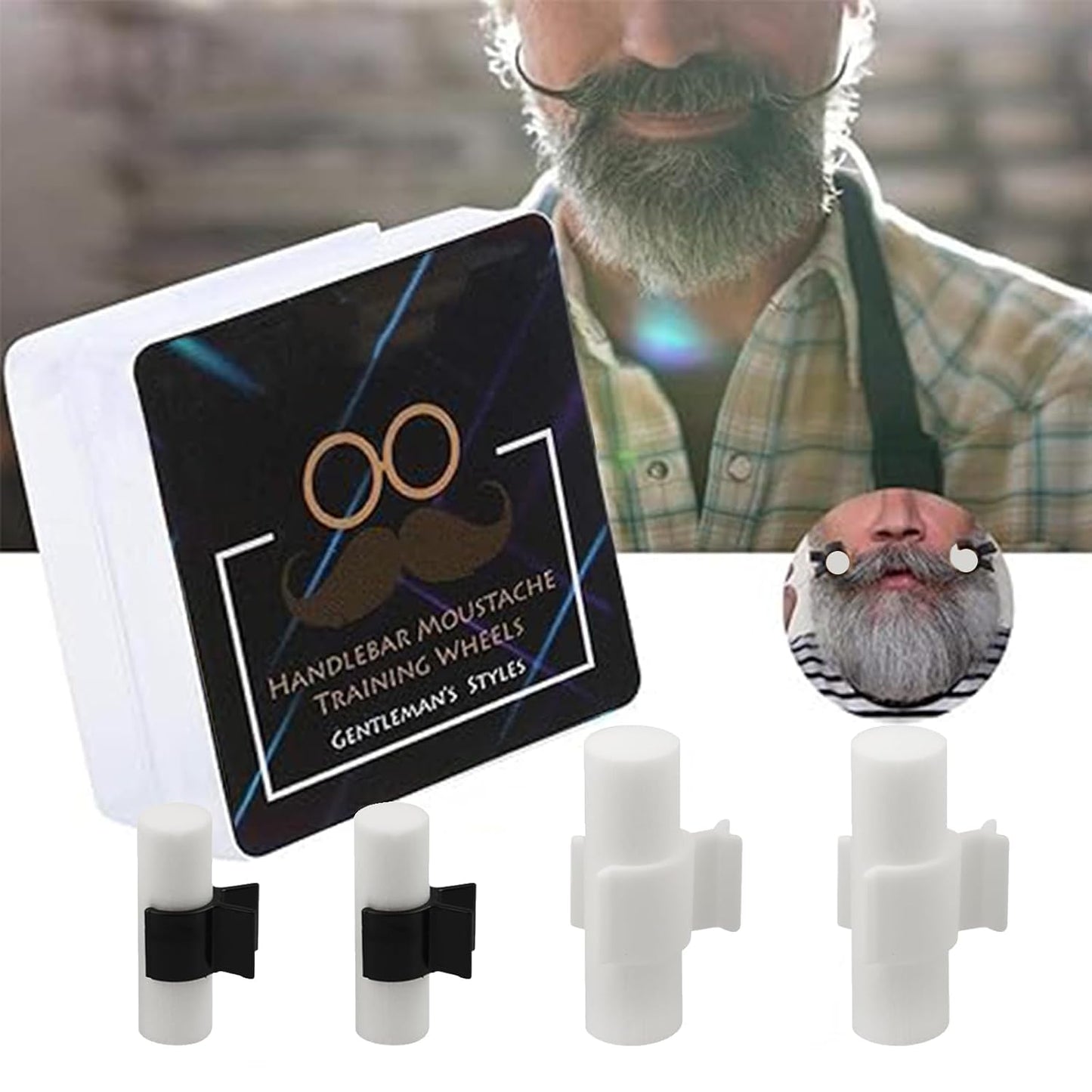 Flylin Handlebar Mustache Training Wheels, 2 Pair Handlebar Beard Shaping Tool Portable Mustache Curler for Men, Mustache Styling Template Shaping Tool Gifts for Father Boy Husband Boyfriend (M/L)