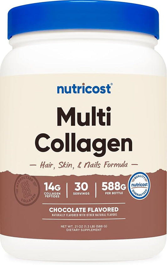 Nutricost Multi Collagen + Beauty & Protein Powder (Milk Chocolate Flavor) 30 Servings - with Biotin and Collagen Peptides, Non-GMO, Gluten-Free