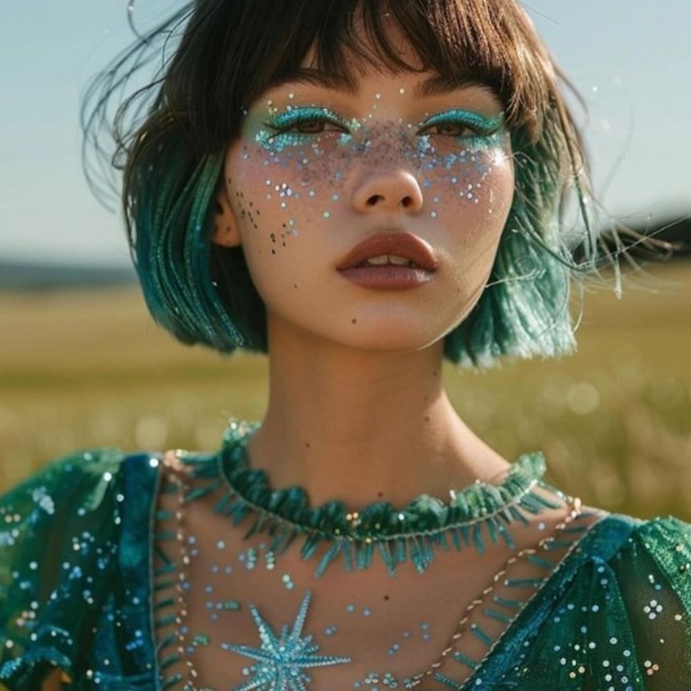 Mysense Blue Body Glitter Gel, Singer Concerts Glitter Makeup, Music Festival Rave Eye Hair Accessories, Chunky Glitter Mermaid Sequins, Sparkling Face Paint for Women, 30g