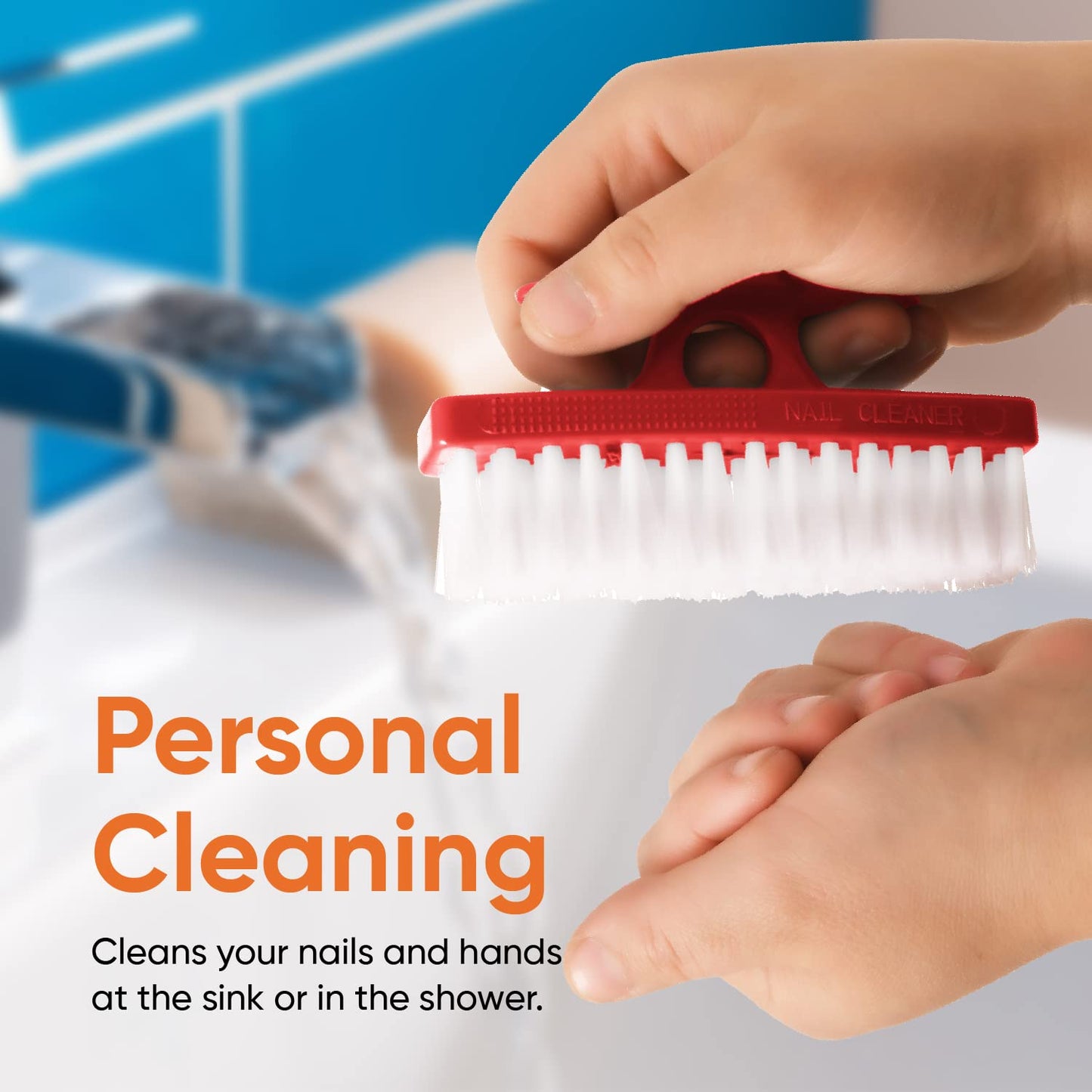 Superio Nail Brush Set (2 Pack) Cleaner with Handle - Durable Brush Scrubber to Clean Toes, Fingernails, Hand Scrubber All Surface Cleaning, Heavy Duty Scrub Brush Stiff Bristles, Easy to Hold (Red)