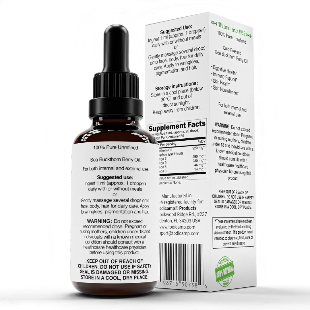 Sea Buckthorn Oil - 1 fl oz Cold-Pressed Sea Buckthorn Berry Oil - Seabuckthorn for Face, Hair, Body & Supplement