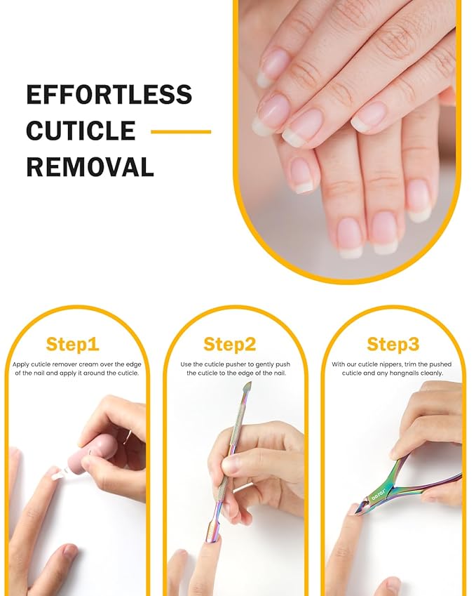 BEZOX Cuticle Trimmer with Pusher - Salon Quality Cuticle Clipper with Cuticle Pushers, Super Sharp Cuticle Cutters and Dual-End Nail Pushers Cuticle Stick, Professional Manicure Tools - Rainbow
