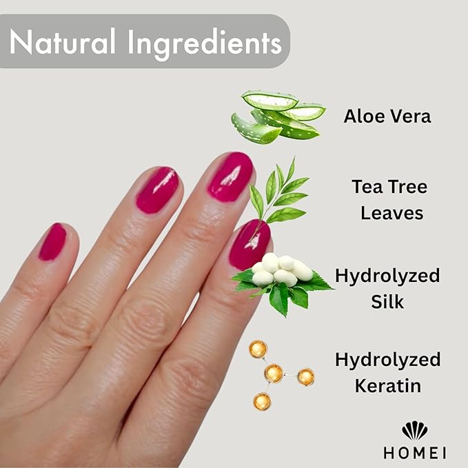 Nail Strengthener from Japan, Nail Hardener with Aloe Vera, Tea Tree Oil& Keratin for Healthy 5-in-1 Nail Solution Including Base Coat, Nail Color, Hardener, Top Coat & Nail Care, Cranberry Red