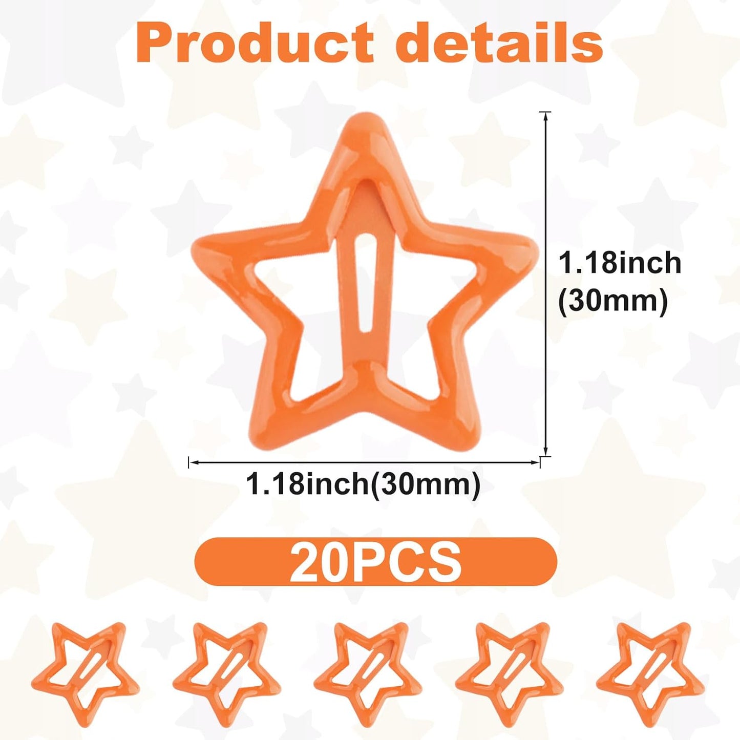 Joez Wonderful 20 Pcs Star Hair Clips, 1.18"/3cm Metal Snap Hair Clips, Cute Star Clips Hair Barrettes, Non-Slip Fashion Hair Accessories for Women (Orange)