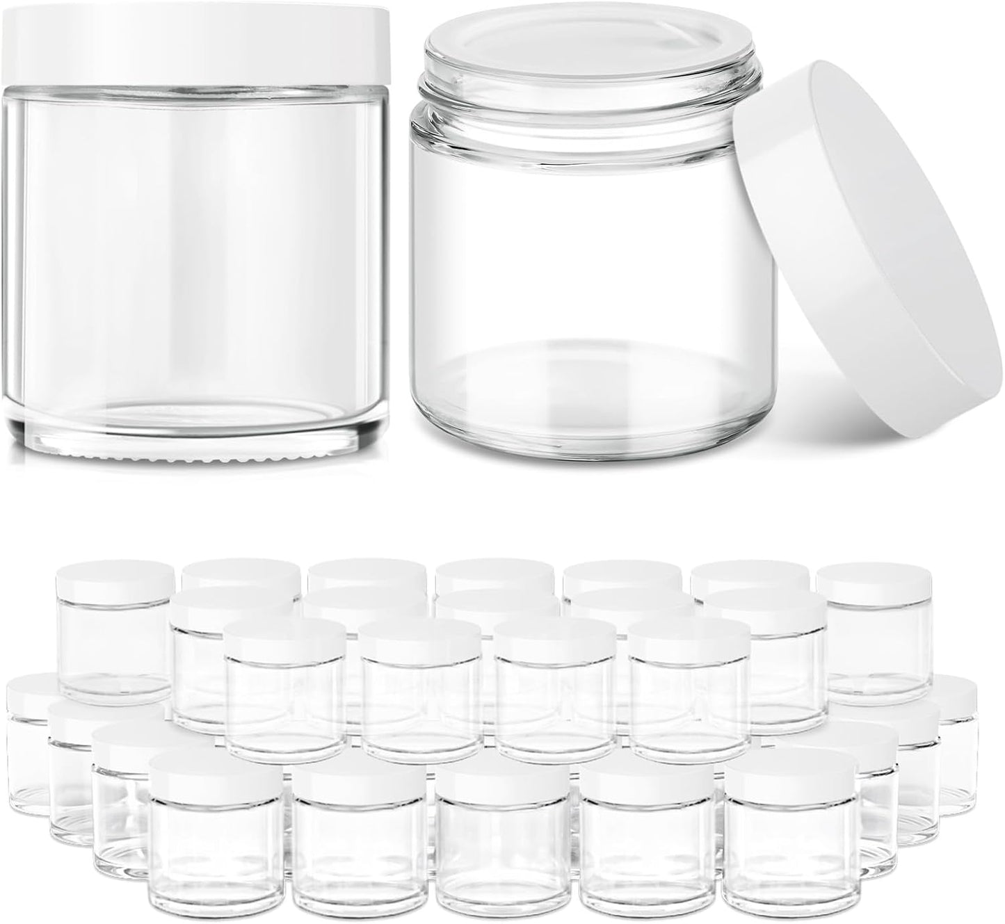 Tecohouse 4 oz Glass Jars with Lids, 48 Pack Clear Cream Canning Mason Jars with Lids, White Labels & Inner Liners, Empty Airtight Round Clear Slime Containers for Spice, Lotion, Ointments