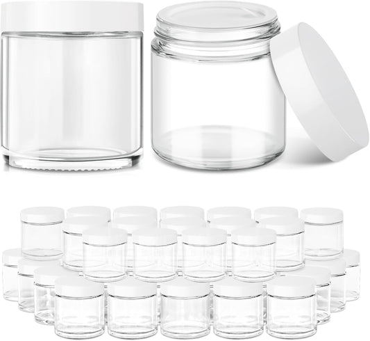 Tecohouse 4 oz Glass Jars with Lids, 48 Pack Clear Cream Canning Mason Jars with Lids, White Labels & Inner Liners, Empty Airtight Round Clear Slime Containers for Spice, Lotion, Ointments