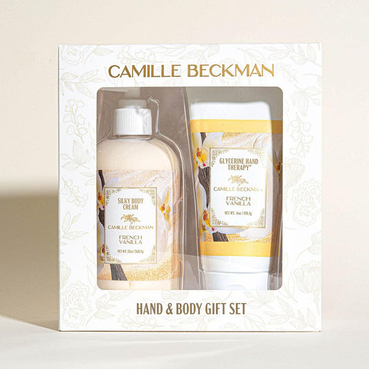 Camille Beckman Hand and Body Duet Set, Silky Body and Glycerine Hand Cream, French Vanilla