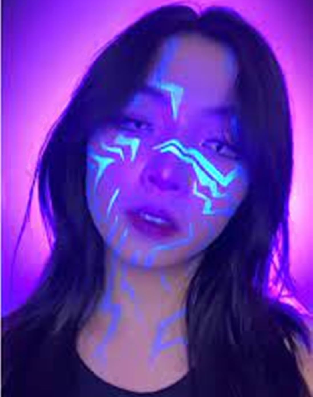 Go Ho UV Blacklight Neon Blue Face Body Paint,Water Based Bright Color Neon Fluorescent Body Paint with Cushion Applicator,Glow In The Dark Under UV Light Party Halloween Makeup Washable