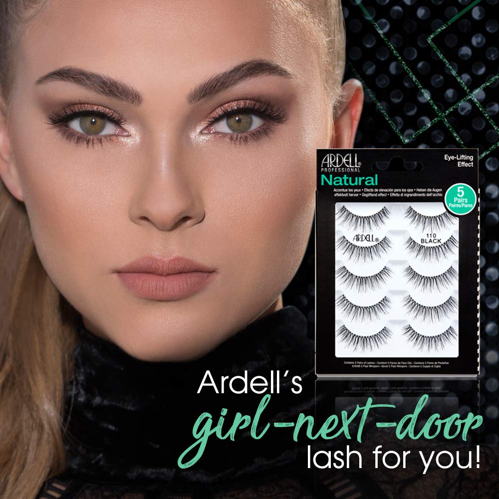 Ardell Natural False Eyelashes 110 Black - Eye-Lifting Effect Eye Makeup, Natural Look Strip Lashes - 5 Pairs, 2 Pack