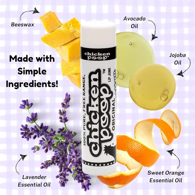 Chicken Poop Lip Balm Simone Chickenbone 100% Natural Moisturizer for Dry, Chapped Lips, Combo (2 Original, 2 Mint, 2 Coconut), Pack of 6