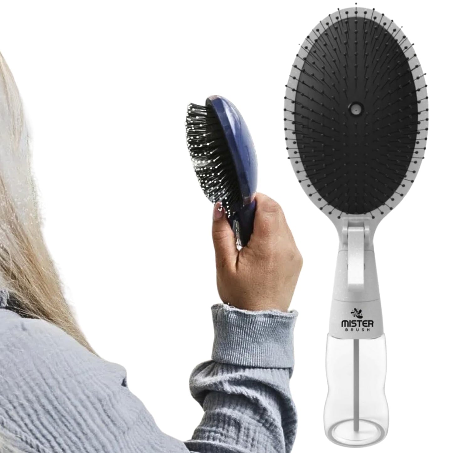 2-in-1 Hairbrush Mister – Innovative Hair Mist & Brushing Tool for Wet & Dry Hair Styling – No-Tangle Bristles, Convenient Water Reservoir, Easy-to-Use (White)