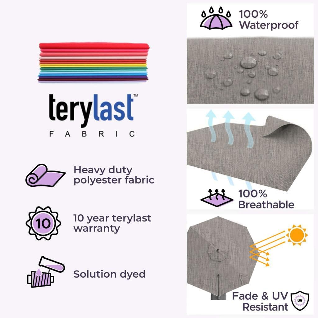 Midtown Umbrellas 10 Ft Outdoor Cantilever Patio Umbrella w/Terylast Greige Fabric - Rotate Tilt 360° Offset Patio Umbrella, Deck Patio Umbrella, Backyard Umbrella & Garden Umbrella - Silver Frame