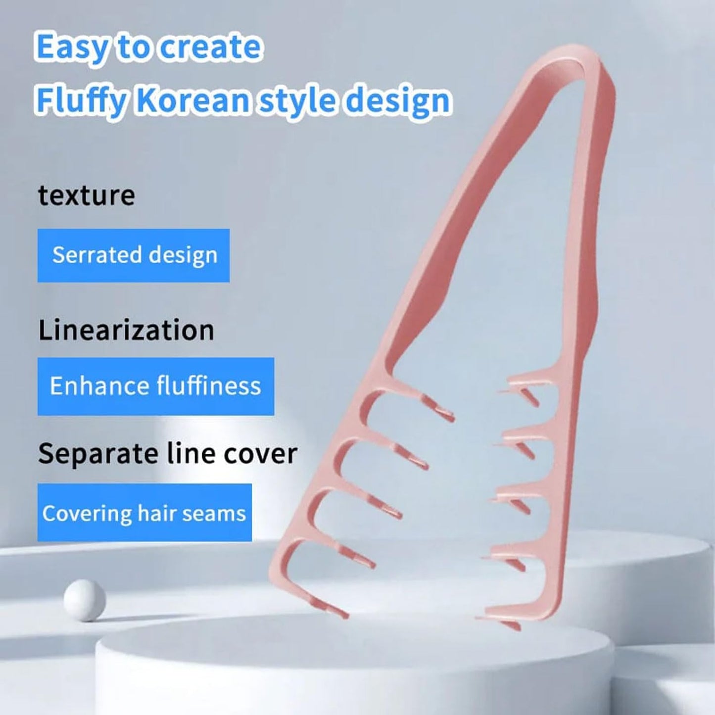 Textured Styling Comb, Volumizing Wide-Tooth Hair Styling Comb, 2025 Upgrade Texture Combs Attached 5 Hair Clips and a Folding Combs, Bangs Seam Grooming Styling Tool, For Women Men (Blue)