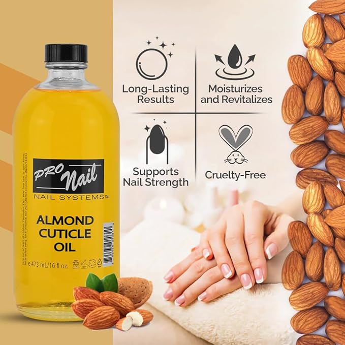 PRO NAIL - Cuticle Revitalizing Oil for Nails, Almond, 16 Oz - Professional Strength, Pedicure and Manicure - Moisturizes and Strengthens Nails and Cuticles - Soothing and Nourishing