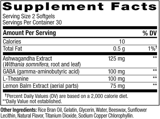 OLLY Ultra Strength Goodbye Stress Softgels, GABA, Ashwagandha, L-Theanine and Lemon Balm, Stress Relief Supplement - 60 Count