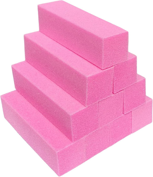 10 Pcs Nail Buffer Block for Acrylic and Natural Nails, 4 Sided Sanding Buffers for Gel Nails Fingernail Shine Buffing Filer Set, Professional Manicure Polisher Buffer Bulk Medium Grit (Pink)