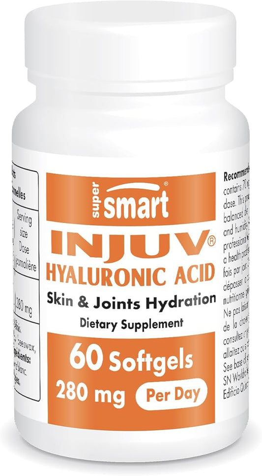 Supersmart - Injuv Hyaluronic Acid 280mg per Day (Highly Bioavailable) - Patented Hyaluronic Acid HA Supplement - Skin & Joints | Gluten Free - 60 Softgels