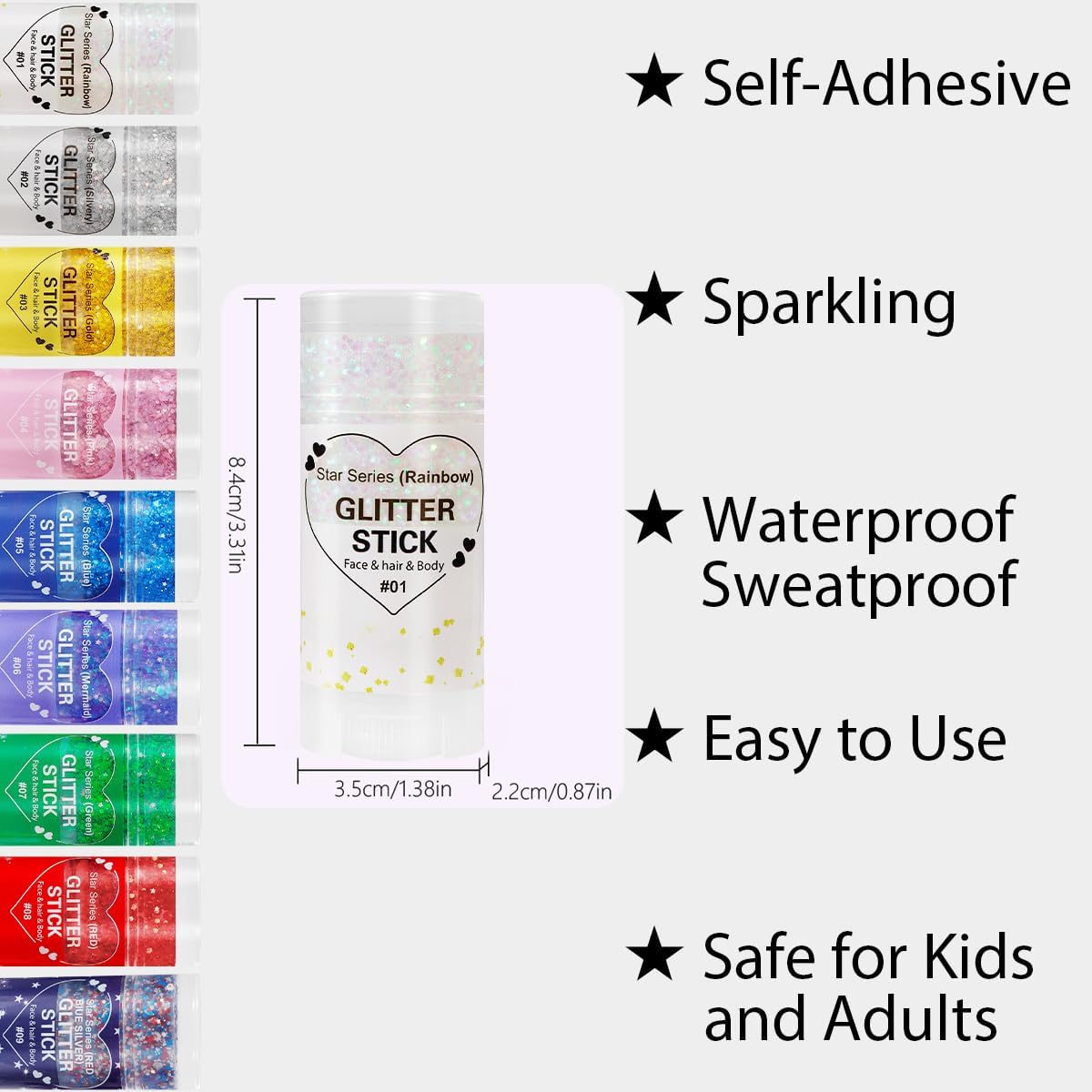 Mysense Rainbow Body Glitter Stick,Face Hair Glitter Christmas Makeup,Sparkling Mermaid Sequins Chunky Glitter Face Paint,Singer Concert Outfit Festival Rave Accessories for Women and Kids