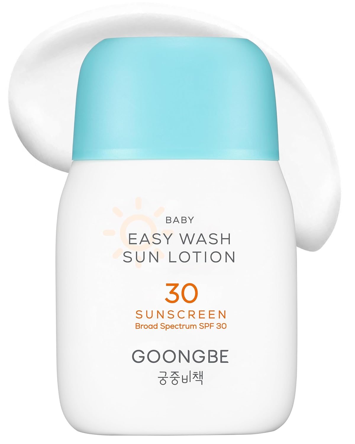 GOONGBE Baby Easy Wash Sun Lotion SPF 30 - Korean Moisturizing Zinc Oxide Mineral Sunscreen for Babies and Kids - Washes Off Easily - Vegan, Reef-Safe, Allergen-Free, 2.11 fl.oz.