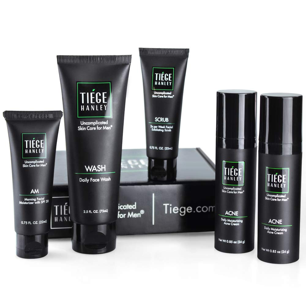 Tiege Hanley | Acne System Level 2 | Dermatologist Recommended Formula: Face Wash, AM Moisturizer with SPF20, Exfoliating Scrub and 1.6% Salicylic Acid Cream 2X | Uncomplicated Skin Care for Men