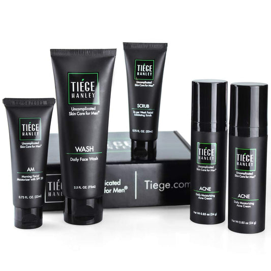 Tiege Hanley | Acne System Level 2 | Dermatologist Recommended Formula: Face Wash, AM Moisturizer with SPF20, Exfoliating Scrub and 1.6% Salicylic Acid Cream 2X | Uncomplicated Skin Care for Men