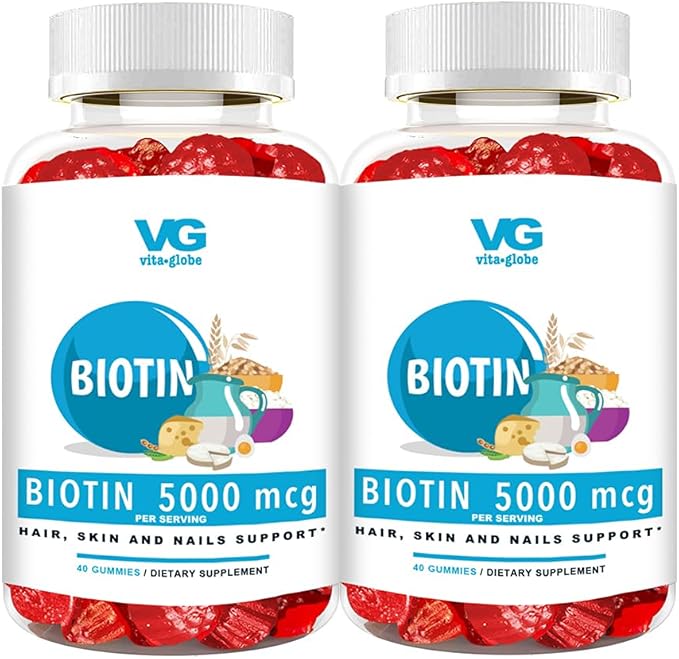 VitaGlobe Biotin 5000mcg Gummy - Mixed Berry Gummy for Hair, Skin & Nails, 80 Count (Pack of 2)