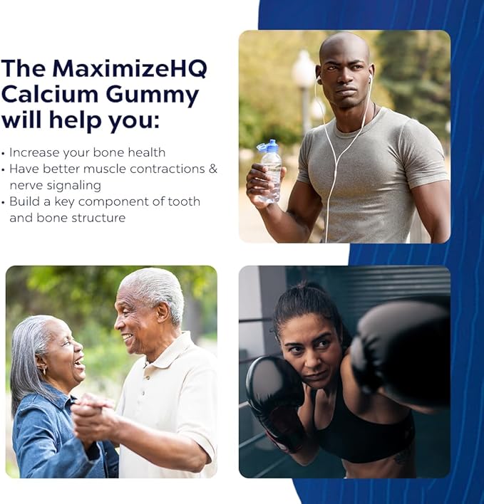 MAXIMIZE HQ Calcium Gummies - Supports Calcium Levels - Vitamin D3, Magnesium, and Zinc - Fruit Juice Extract - Time-Release Formula - Supports Bone Strength - Gluten Free