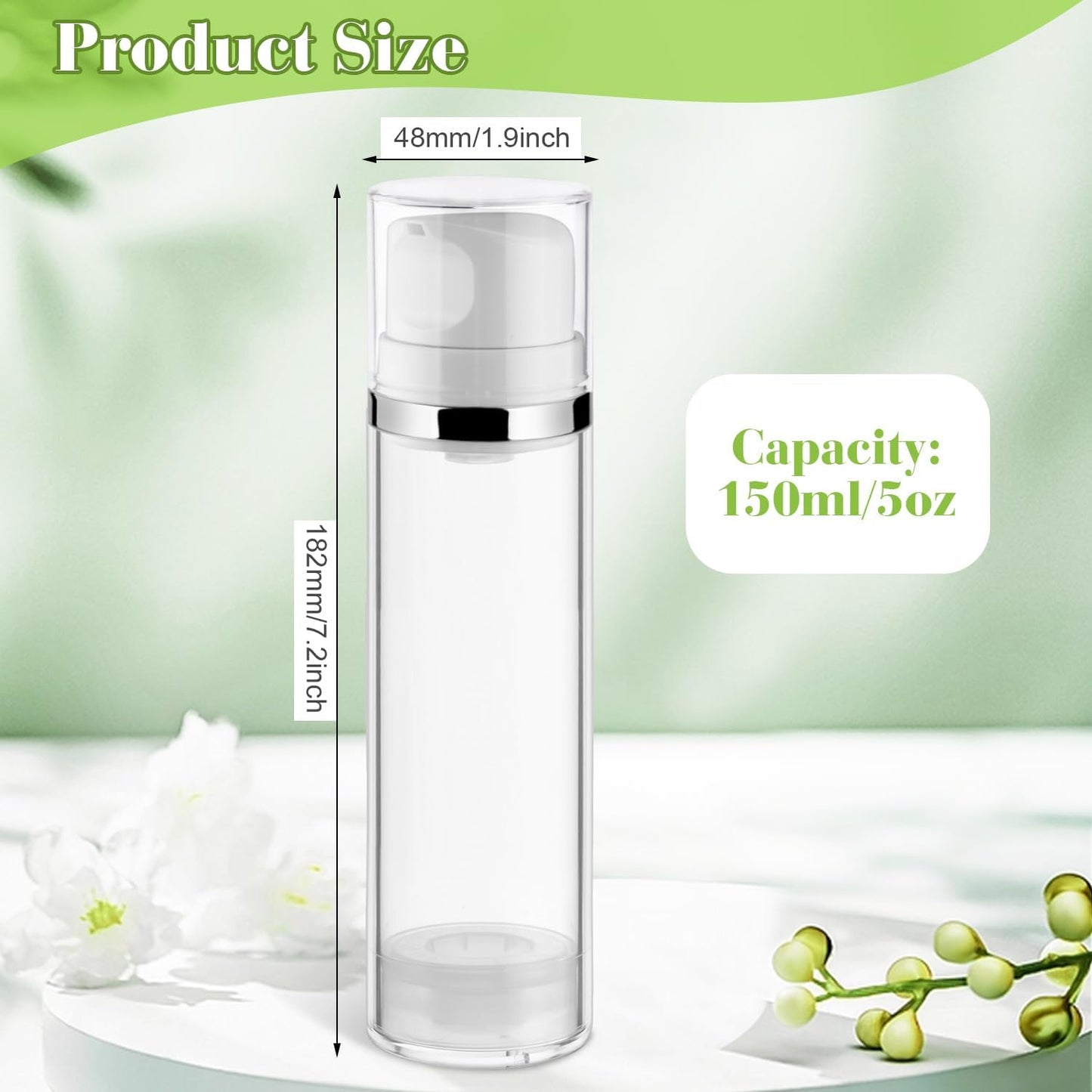 4 Pcs 150ml/5oz Airless Pump Jar Refillable Vacuum Pump Dispenser Bottles Travel Cosmetic Containers for Lotion Essence Shampoo Toiletries