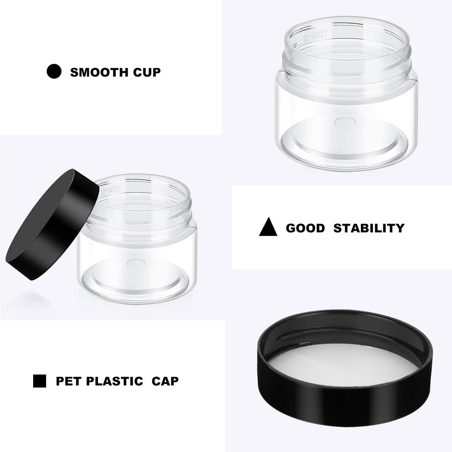 12 Pack 7 oz Plastic Container Jars with Lids Round Clear Travel Cosmetic Container Jars for Toiletries, Lotion, Cream, Ointments, Makeup, Rhinestone, Samples, Kitchen Storage (Black)