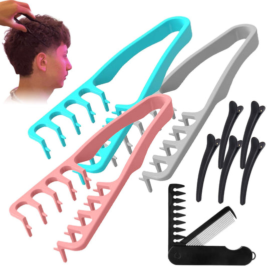Textured Styling Comb, Volumizing Wide-Tooth Hair Styling Comb, 2025 Upgrade Texture Combs Attached 5 Hair Clips and a Folding Combs, Bangs Seam Grooming Styling Tool, For Women Men (3Pcs)