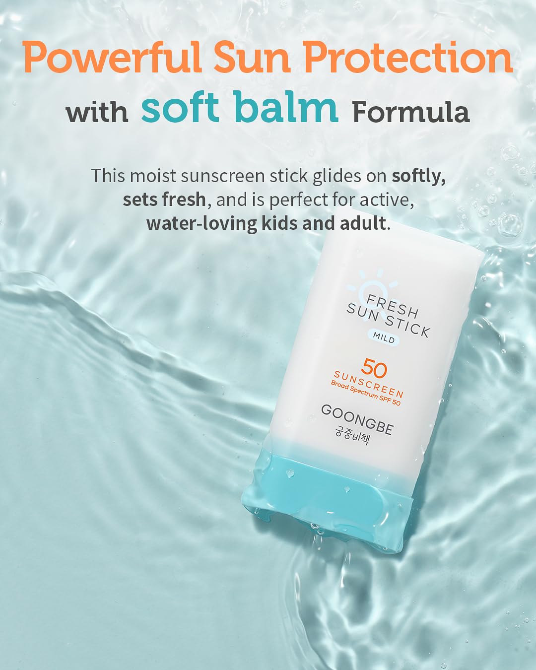 GOONGBE Fresh Sun Stick Mild SPF 50 - No White Cast Zinc Oxide Mineral Sunscreen Stick Balm - Non Greasy Soft Matte Finish - Travel Friendly for Babies, Kids & Adults - Vegan, Reef-Safe, 0.49oz.