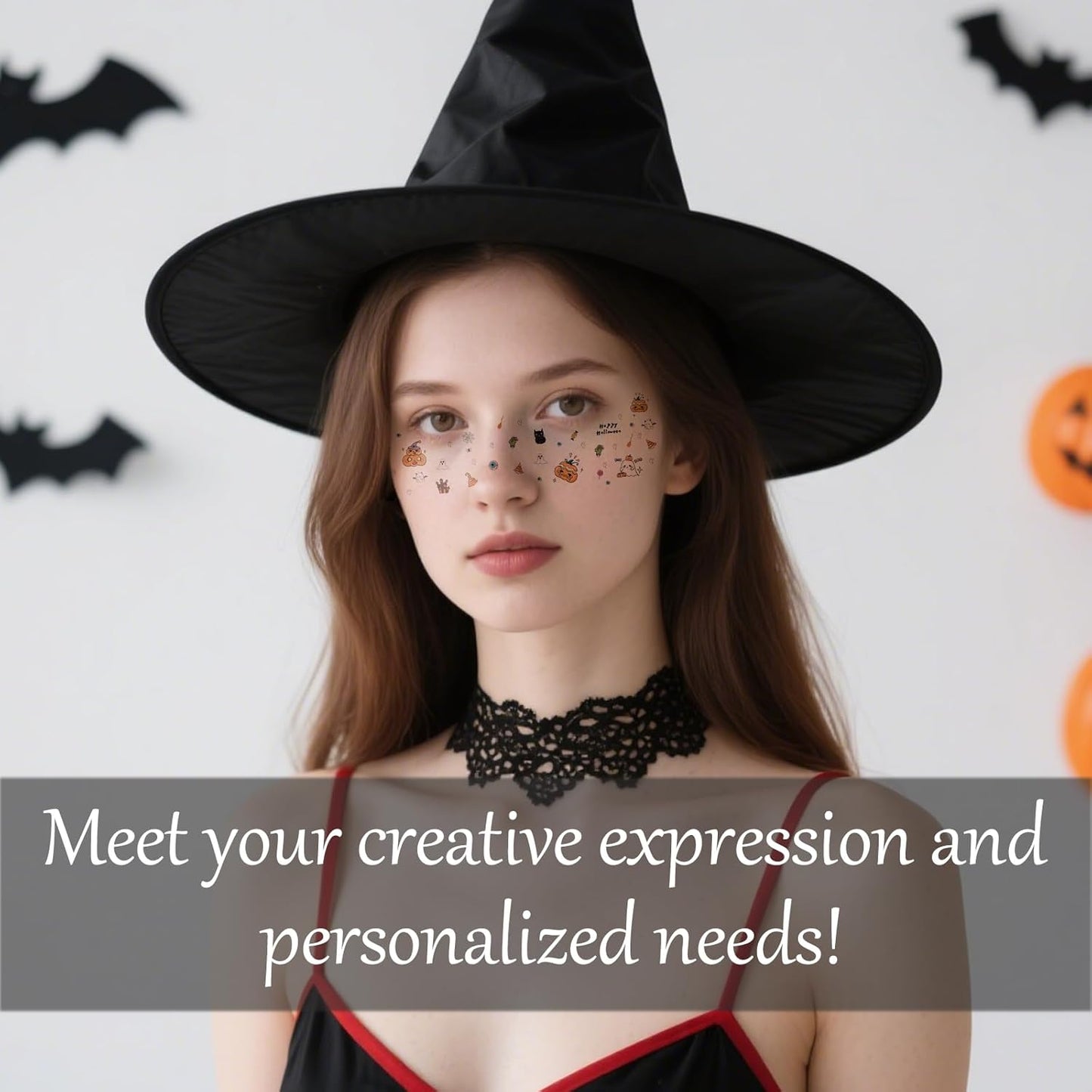 8Pcs Halloween Cut Pumpkin Freckles Face Tattoo, Temporary Makeup Stickers, Temporary Freckle Sticker, Face Tattoos for Women, Halloween, Parties, Freckles Tattoo Art