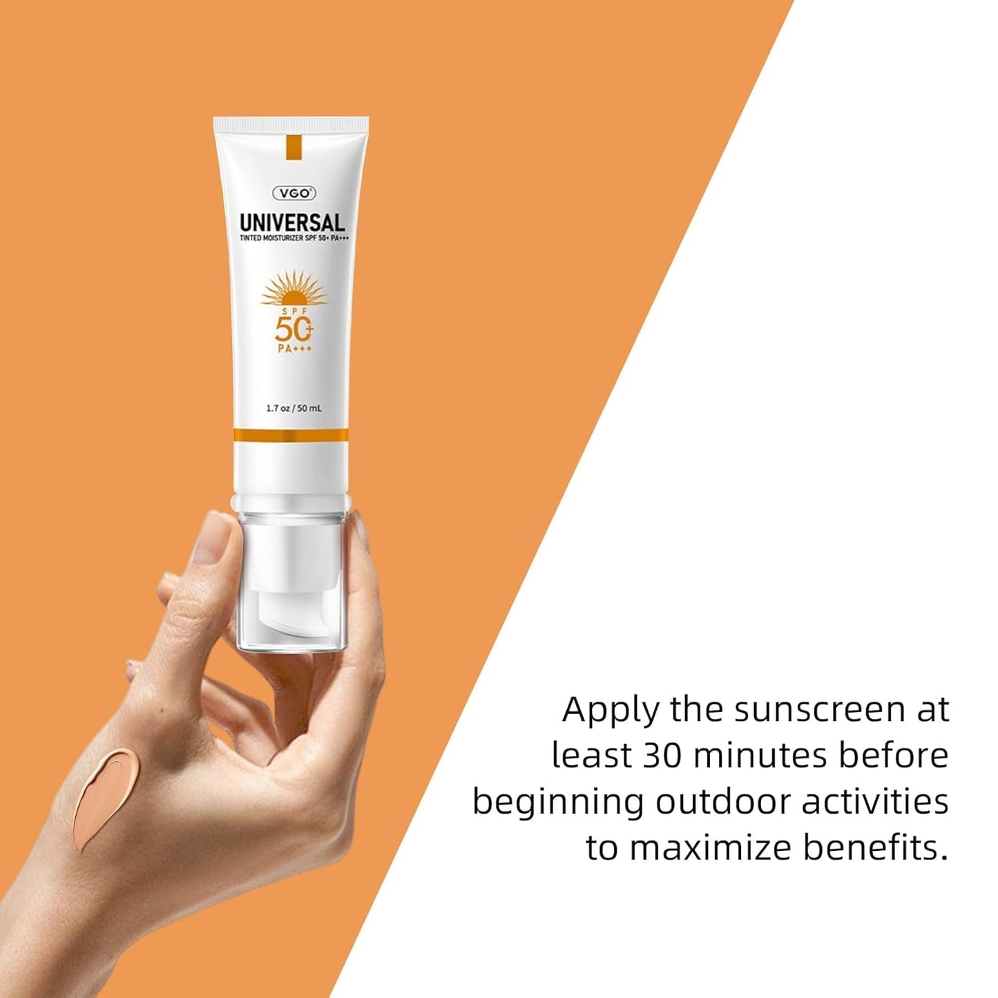 VGO Tinted Sunscreen SPF 50, Hydrating Sun Essence Face Leaves No Sticky Feeling Travel Size Sunscreen Against UVA and UVB Rays 50ml / 1.7oz - 2 Packs