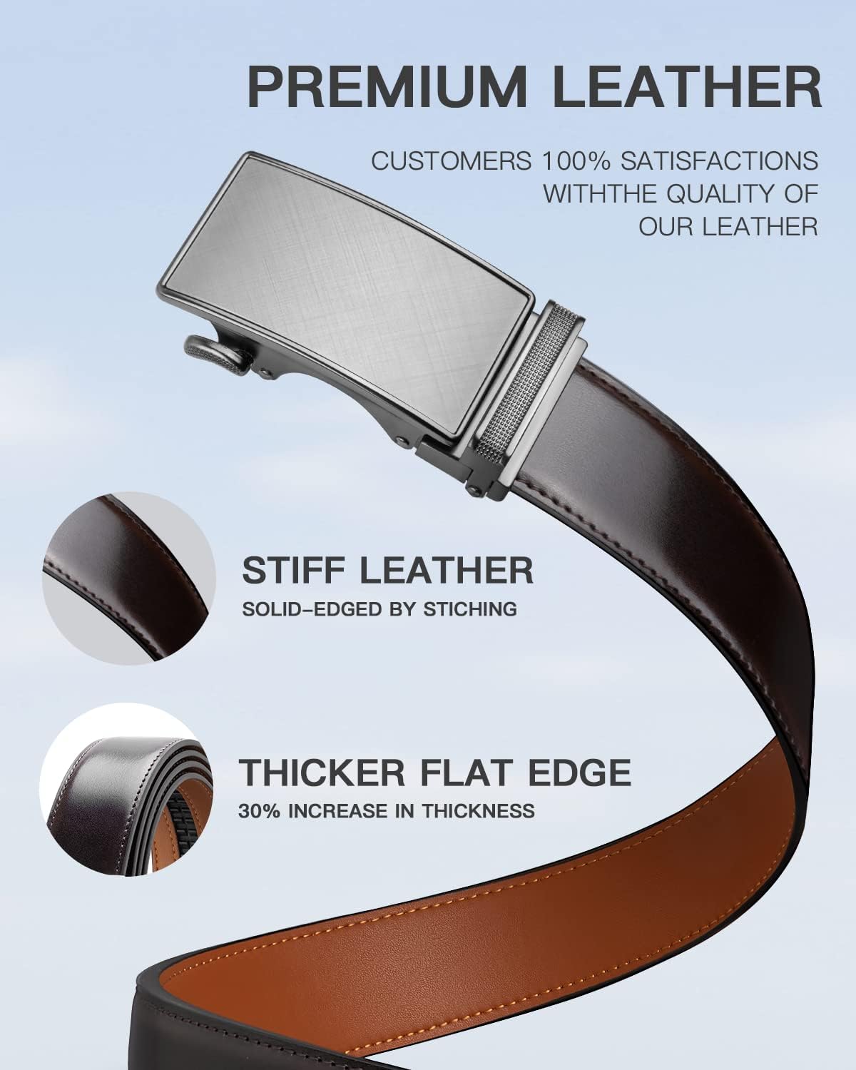 Zitahli Belt Men, Ratchet Belt Dress with 1 3/8" Premium Leather,Slide Belt with Easier Adjustable Automatic Buckle