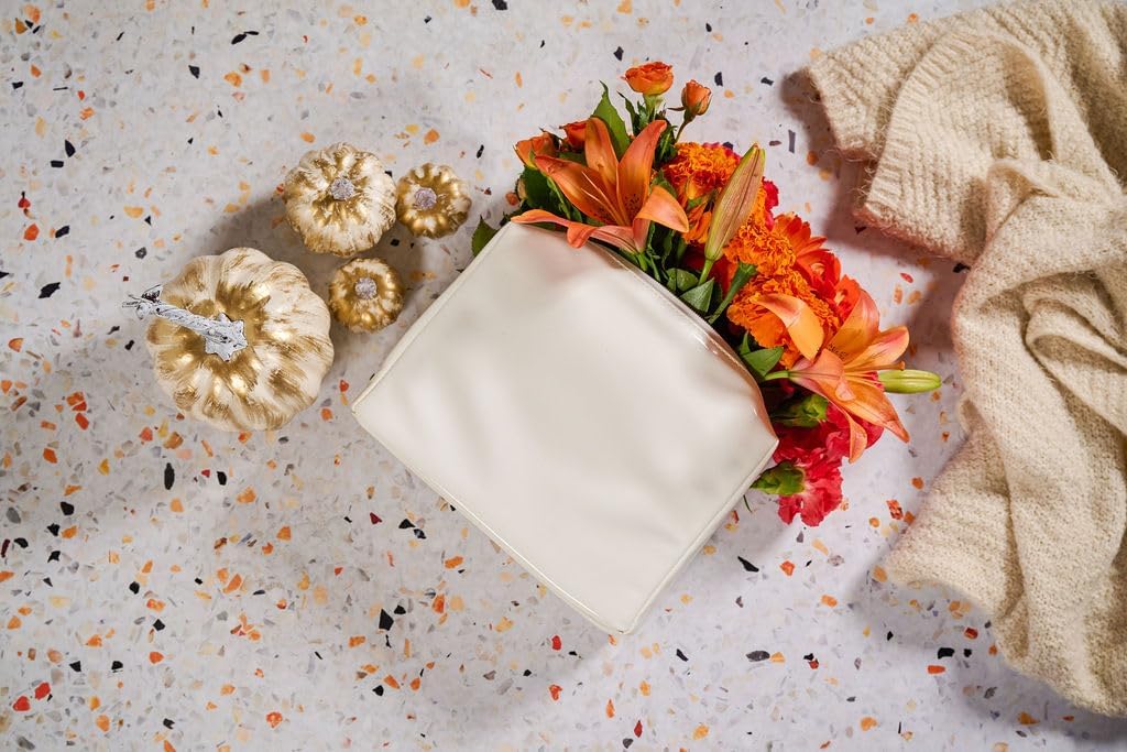 Stay Golden Insulated Waterproof Makeup Bag for Women Heat-Resistant Travel Cosmetic & Toiletry Bag | Luxurious Vegan Leather Portable Makeup Organizer - (Gold Zipper, White)