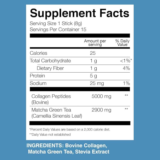 Ujido Matcha Collagen, 8g x 15 Packets – Sugar-Free Japanese Matcha Powder – Sweetened with Stevia