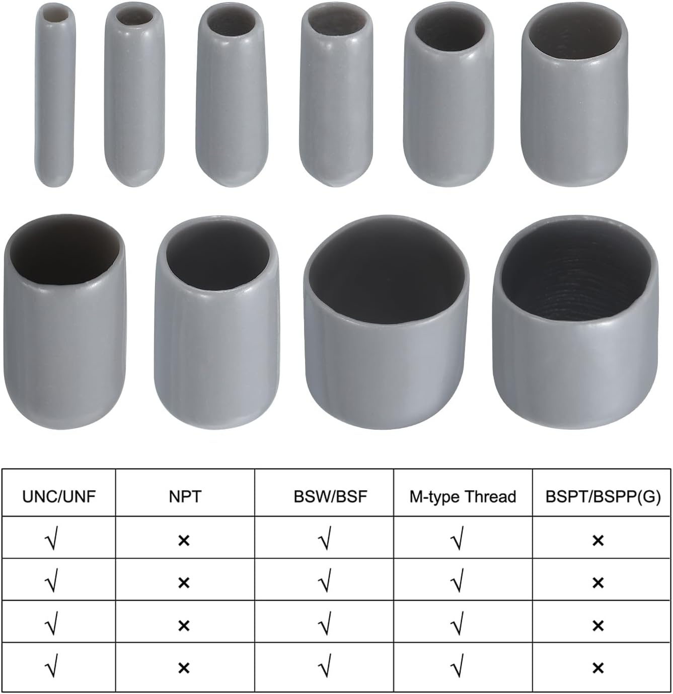 uxcell 50pcs Rubber End Caps 15mm ID Vinyl PVC Round Tube Bolt Cap Cover Screw Thread Protectors Grey, 0.59 inch