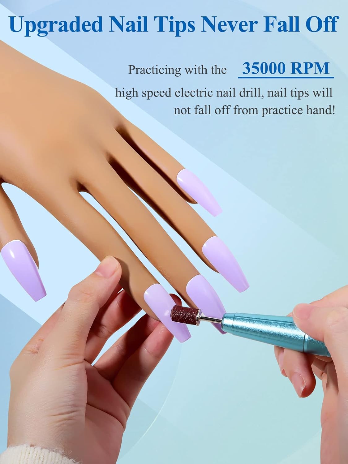 Practice Hand for Acrylic Nails, Flexible Movable Nail Practice Hands, 200PCS Nail Tips Never Fall Off Finger Never Break Nail Hand Practice, Silicone Acrylic Practice Hand Fake Hand for Nail Practice