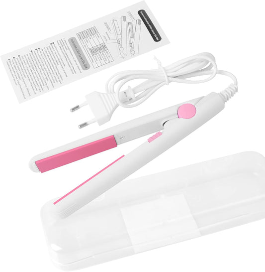 2 in 1 Mini Hair Straightener, US Plug, Ceramic Tourmaline Plate, Beauty Flat Iron Heating Curler Small Lightweight Portable Mini Flat Iron Curler for Home (White)