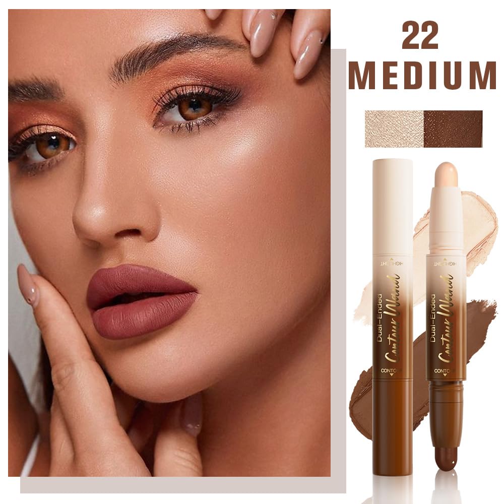 Nude + Light Beige Contour Stick Dual Ended Face Body Makeup Waterproof no Transfer, 2 in 1 Cream Concealer Stick Contouring Makeup Kit, Nose Contour Bronzer Sticks Face Highlighter Make up