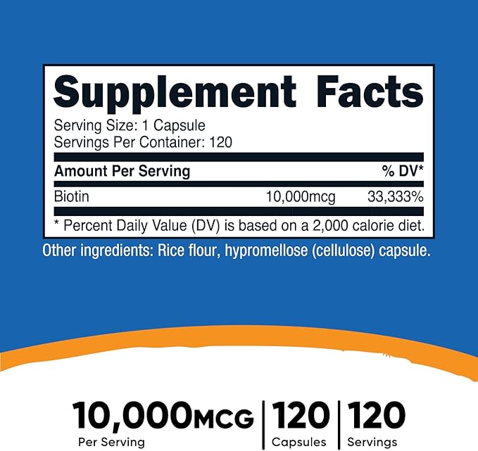 Nutricost Biotin (Vitamin B7) 10,000mcg (10mg), 120 Capsules - Vegan, Gluten Free, Non-GMO